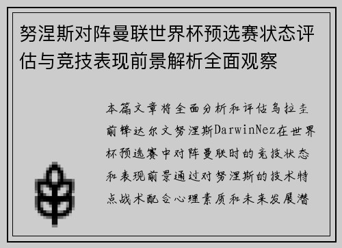 努涅斯对阵曼联世界杯预选赛状态评估与竞技表现前景解析全面观察