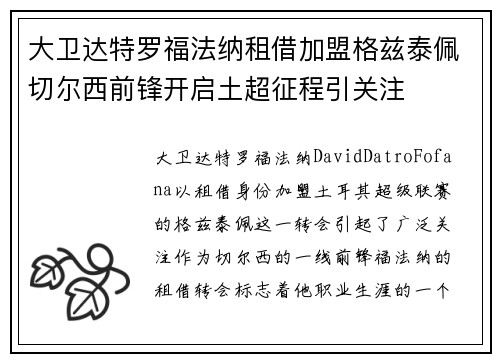 大卫达特罗福法纳租借加盟格兹泰佩切尔西前锋开启土超征程引关注
