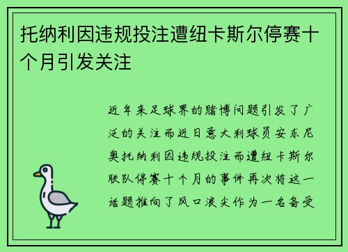 托纳利因违规投注遭纽卡斯尔停赛十个月引发关注